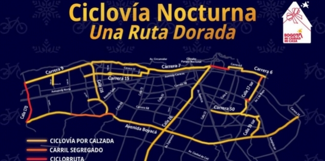 Mapa Ciclovia Nocturna en Bogotá